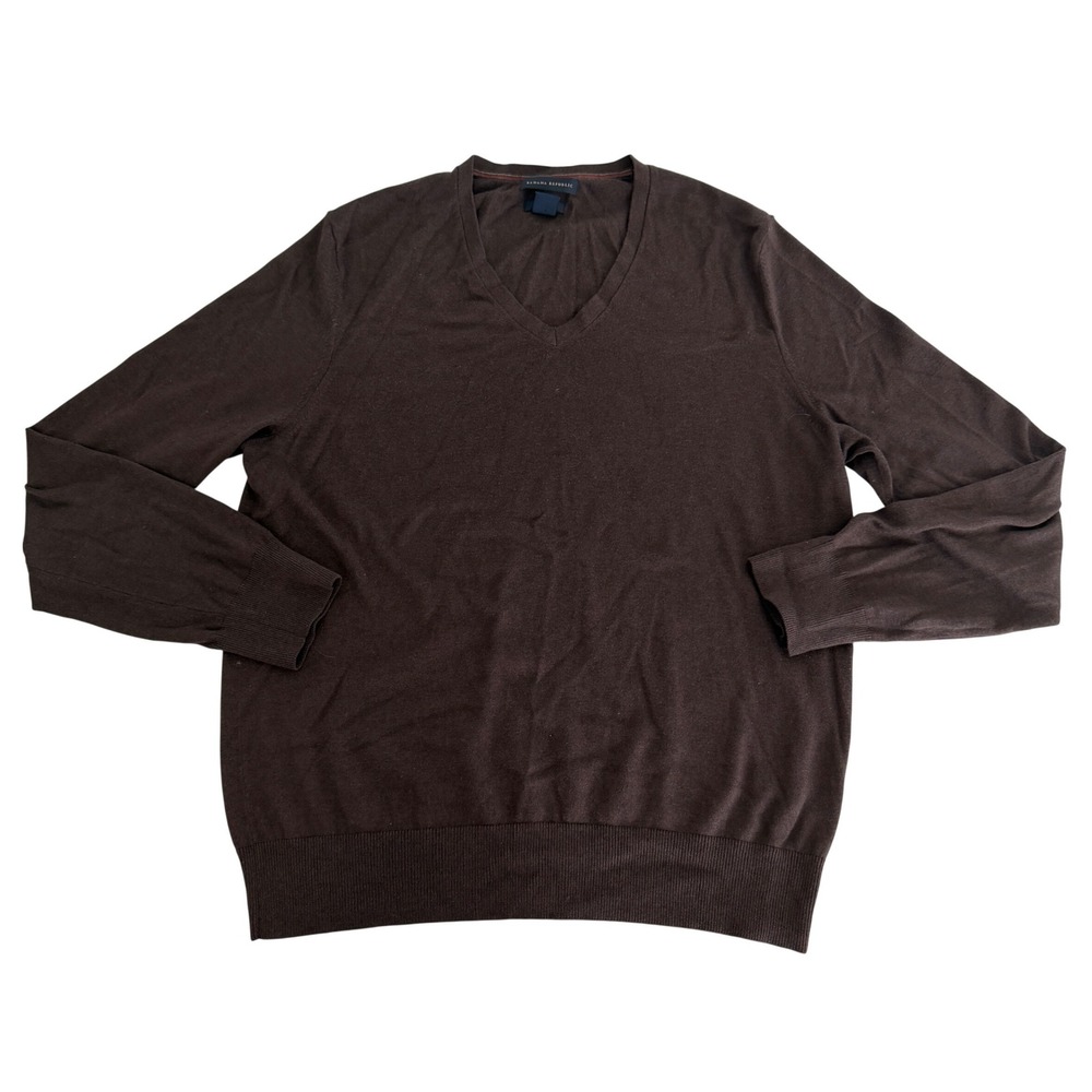 Banana Republic Mens‎ Large Silk Cotton Cashmere V-Neck Sweater Brown Preppy